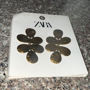 Zara Metallic Gold Floral Statement Earrings
